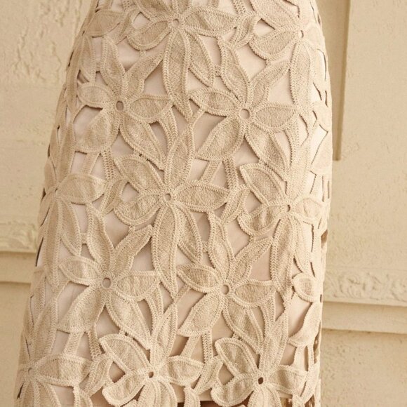 Khaki Casual Women's Floral Lace Cutout A-Line Skirt - Picture 5 of 9